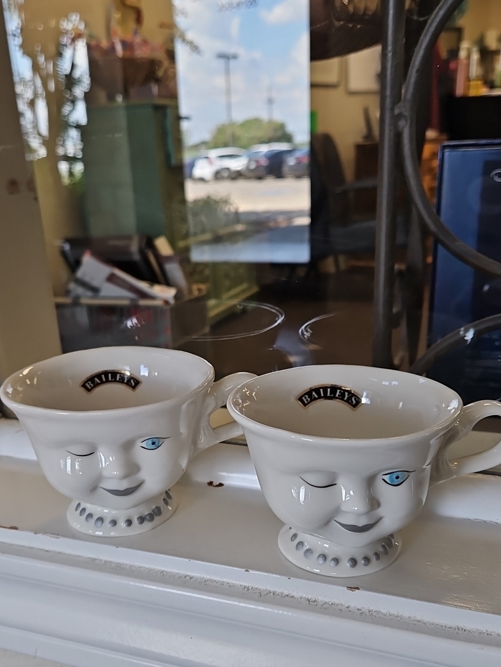 Vintage Baileys White Winking Face Ceramic Teacup - Set of 2